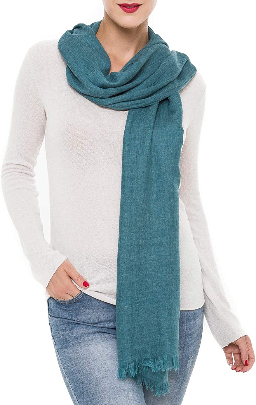 Scarfs for Women Fashion Lightweight Solid Colors Wrap Shawl for Fall Winter Apparel & Accessories > Clothing Accessories > Scarves & Shawls MIMOSITO 2 Fringed Edges, Blue Peacock  