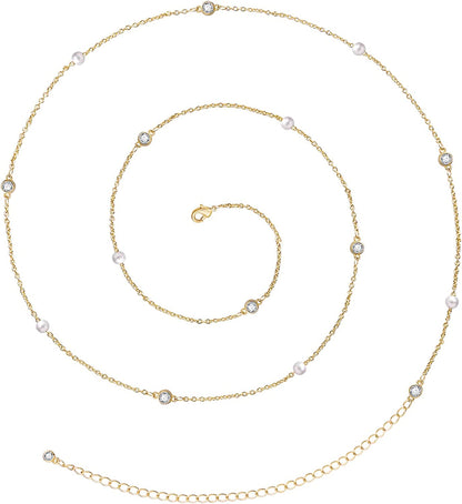 Kissyan Bikini Body Chains for Women, 14K Gold Adjustable Sexy Waist Chain Summer Beach Colorful Cuban Link Pearl Evil Eyes Belly Chain Handmade Jewelry Apparel & Accessories > Jewelry > Body Jewelry KissYan Gold-pearl&cz  