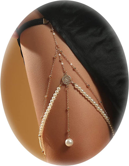 Gold Leg Chain Thigh Chain Cool Big Snake Leg Chain Jewelry for Women Girls Apparel & Accessories > Jewelry > Body Jewelry YANCHUN B:Pearl Leg Chain  