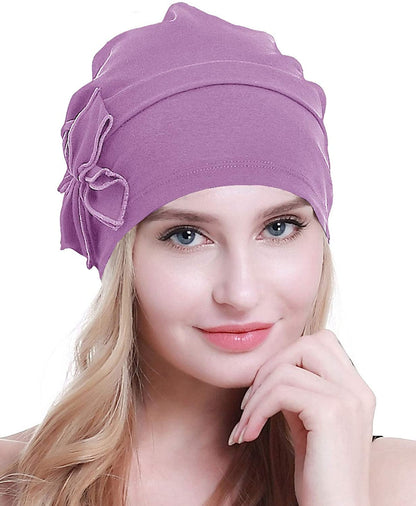 Osvyo Cotton Chemo Turbans Headwear Beanie Hat Cap for Women Cancer Patient Hairloss Apparel & Accessories > Clothing Accessories > Headwear osvyo Cotton Light Purple One Size 