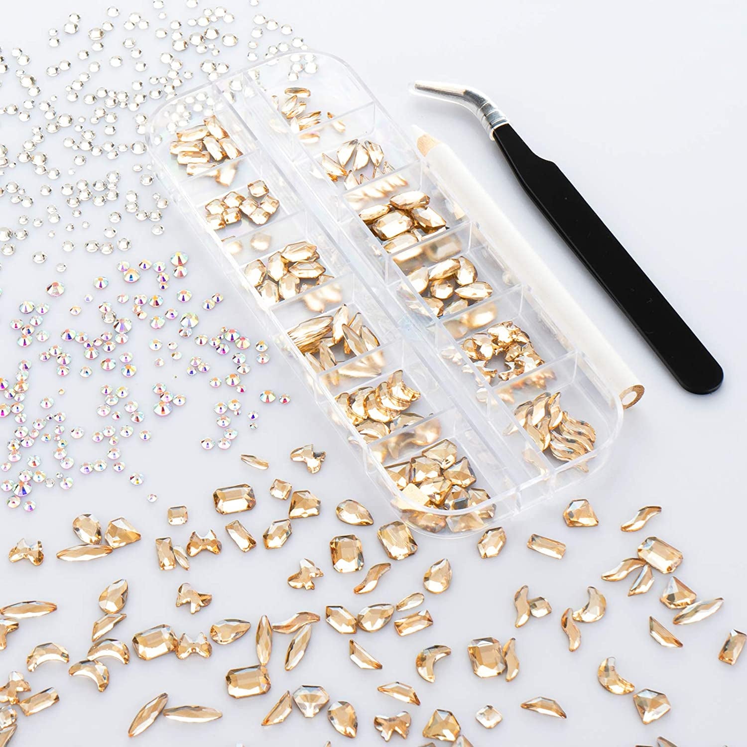 Rhinestones for Nails Kit,3486Pcs round AB Nail Rhinestones 354Pcs 3D Multi Shapes Flatback Nail Crystals Diamonds for Nail Design DIY Nail Salon Manicure Decoration Health & Beauty > Personal Care > Cosmetics > Cosmetic Tools > Nail Tools Ailipu Champagne-AB/White  
