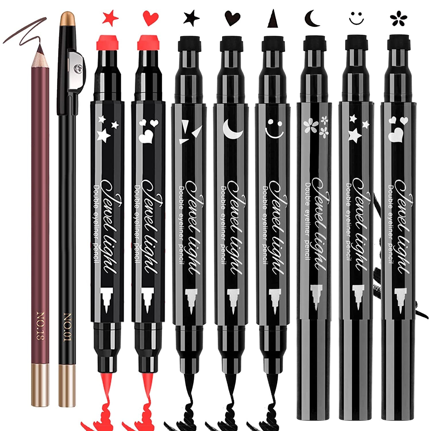 Eyeliner Stamps,7 Pcs Eyebrow Pencil Liquid Eyeliner Set,Waterproof Face Stamps with Heart/Flower/Moon/Star/Smiley Face/Triangle Seal Stamp,Long Lasting Seal Eyeliner Pen ,Eye Decoration Eye Liner Makeup Tool Black No Smudge (7PCS) Health & Beauty > Personal Care > Cosmetics > Cosmetic Tools > Makeup Tools POPMISOLER 10PCS  