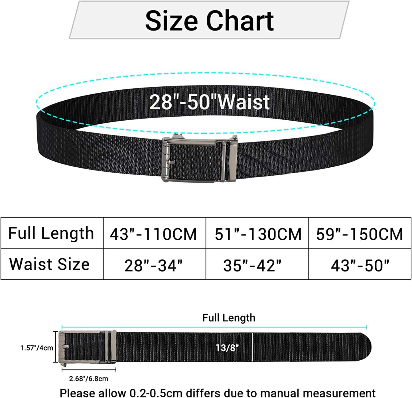 ITIEZY Men'S Nylon Ratchet Belt 2Pack, Adjustable Web Military Tactical Belt with Automatic Slide Buckle, Trim to Fit Apparel & Accessories > Clothing Accessories > Belts ITIEZY   