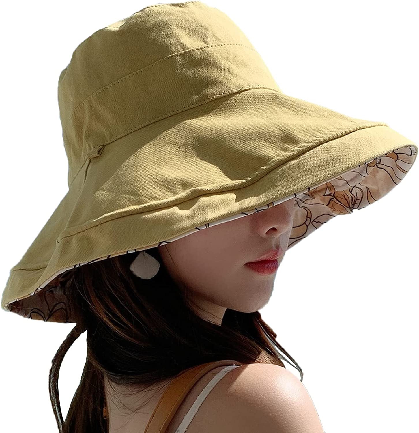 Farodor Women'S Packable Reversible Bucket Hat UV Sun Protection Wide Brim Summer Beach Cap Apparel & Accessories > Clothing Accessories > Hats FaroDor 4yellow  