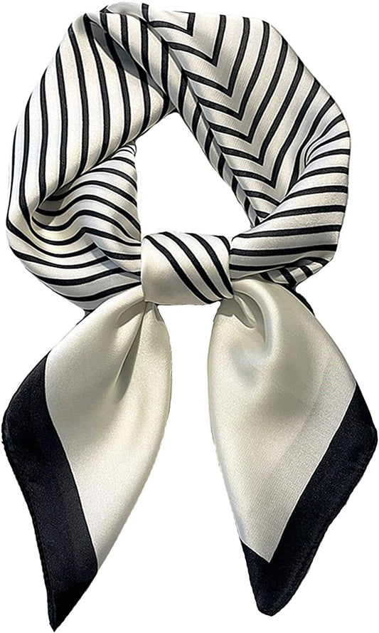 Fashion Hair Scarf for Women Lightweight Silk Feeling Head Scarves Square Bandanas 27.5× 27.5 Inches Apparel & Accessories > Clothing Accessories > Bandanas & Headties Roizsx F-black and White Stripes  