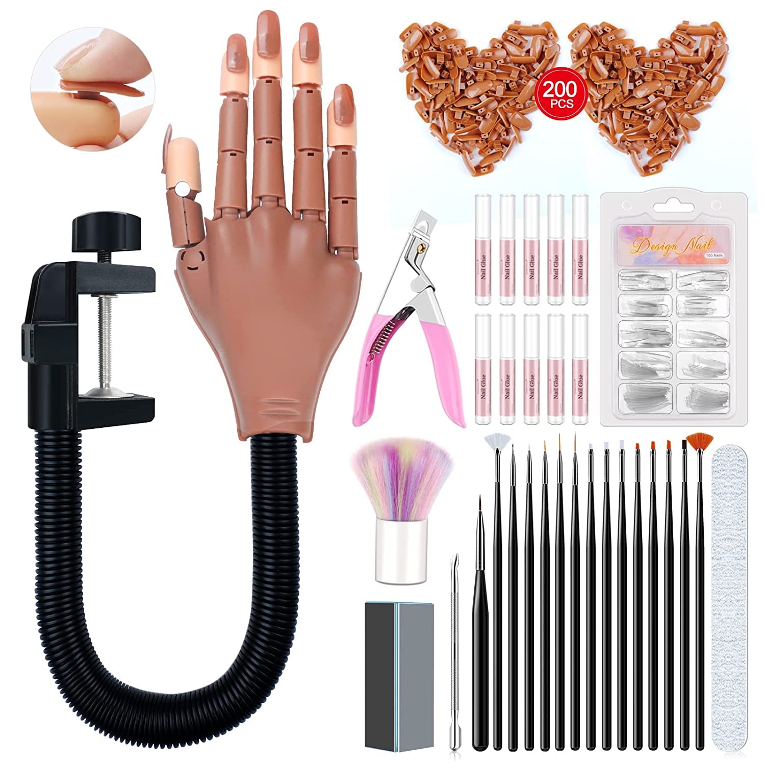 Saviland Nail Art Brushes Set - 6Pcs Double-End Nail Art Brushes Kit Professional Nail Art Tools Kit with Painting Dotting Line Pen for Gel Polish Nail Design Nail Carving French Nails Health & Beauty > Personal Care > Cosmetics > Cosmetic Tools > Nail Tools SAVILAND D-Practice Hand for Acrylic Nails  