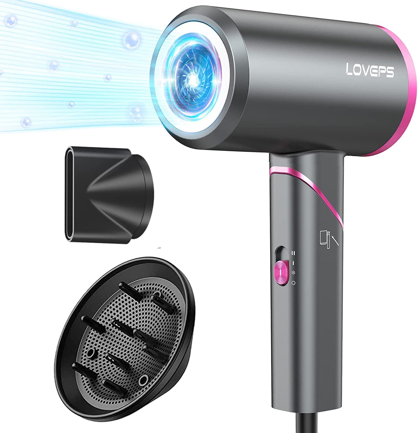 Hair Dryer, 1800W Blow Dryer, Ionic Hair Dryer with Diffuser, Foldable Handle Travel Hair Dryer, Constant Temperature Hair Care without Damaging Hair Health & Beauty > Personal Care > Hair Care LOVEPS Purple  