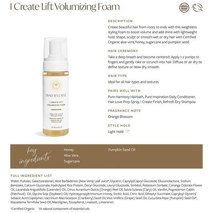 Innersense - Organic I Create Lift Hair Volumizing Foam | Clean, Non-Toxic Haircare (6 Oz) Health & Beauty > Personal Care > Hair Care INNERSENSE   