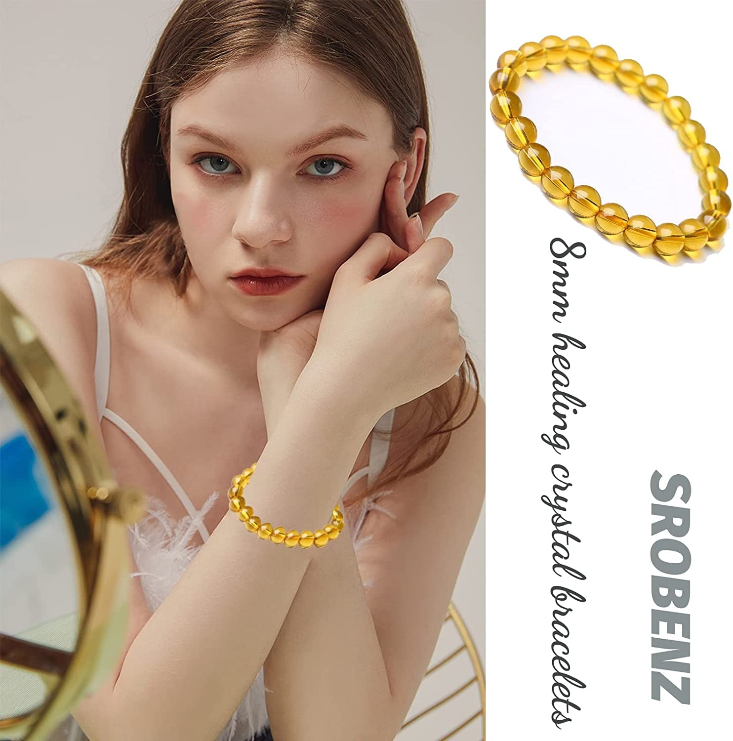 SROBENZ 15 PCS Crystal 8Mm round Beaded Bracelet Set Healing Glass Stretch Bracelets for Women Girl Men round Beads Elastic Bracelets Apparel & Accessories > Jewelry > Bracelets SROBENZ   