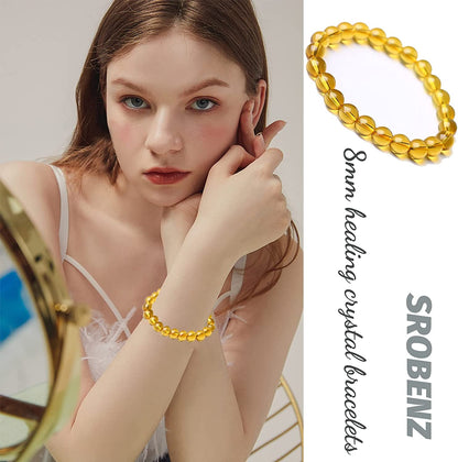 SROBENZ 15 PCS Crystal 8Mm round Beaded Bracelet Set Healing Glass Stretch Bracelets for Women Girl Men round Beads Elastic Bracelets Apparel & Accessories > Jewelry > Bracelets SROBENZ   