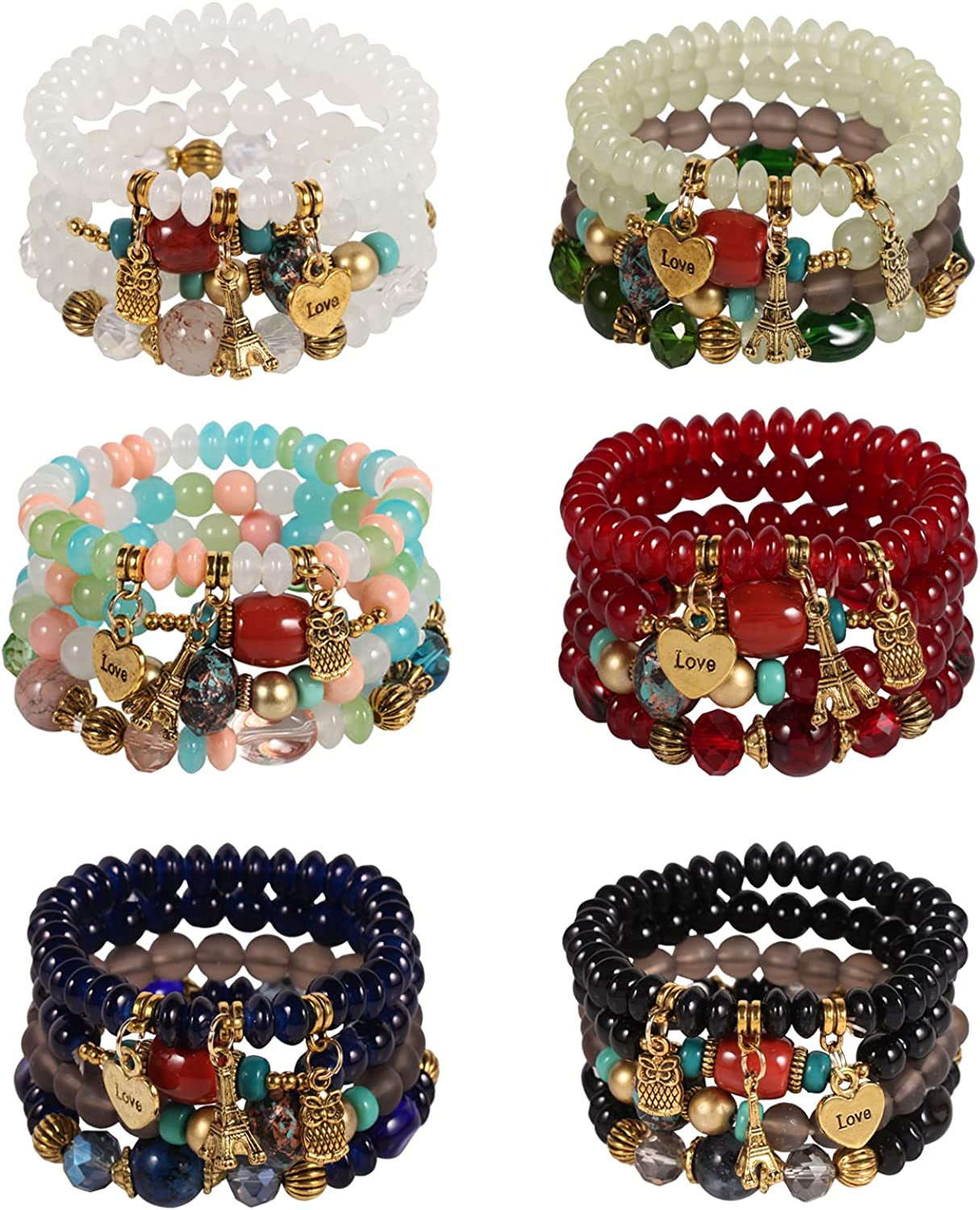 Solosoya Bohemian Boho Stackable Bracelets for Women Set, Girls Stretch Multilayer Stack Beads Colorful Beaded Charm Bracelets Girl Handmade Jewelry Apparel & Accessories > Jewelry > Bracelets Solosoya Color N  
