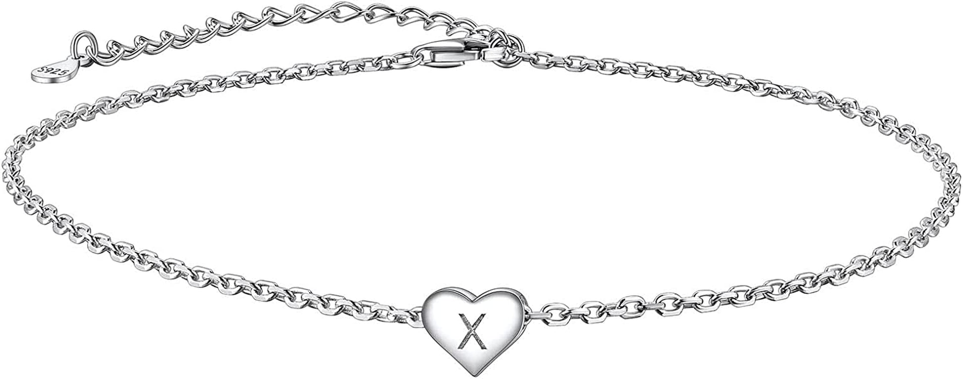 Suplight 925 Sterling Silver A-Z Initial Heart Anklets, Dainty Ankle Bracelets Beach Jewelry for Women Girls (With Gift Box) Apparel & Accessories > Jewelry > Anklets Suplight Jewelry X  
