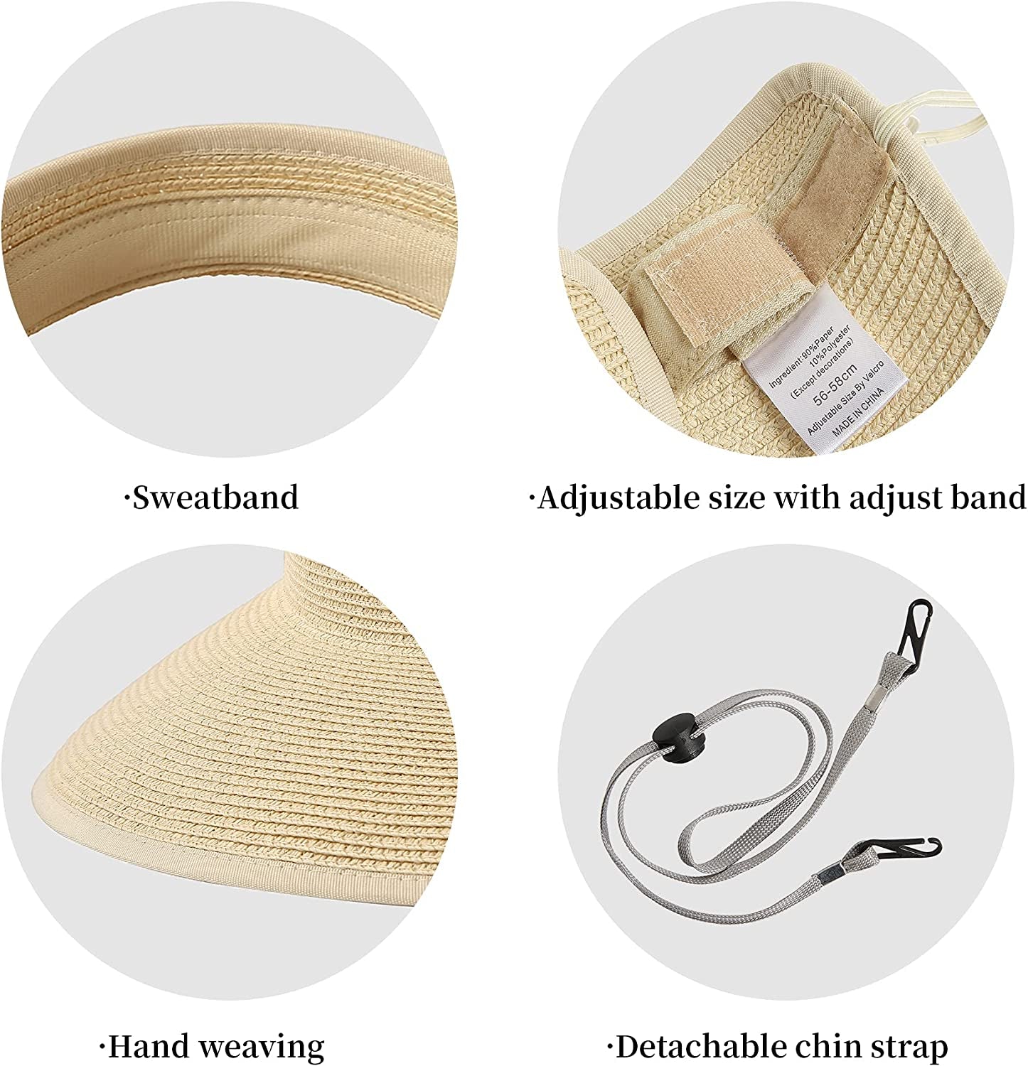 Lanzom Women Packable Hat Sun Visor Hats Wide Brim Straw Roll up Ponytail Summer Beach Hat UPF 50 Apparel & Accessories > Clothing Accessories > Hats Lanzom   