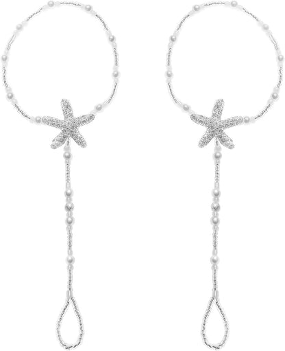 JEWSUN 2 PC Wedding Barefoot Sandals-Bridal Barefoot Sandals-Foot Jewelry-Wedding Sandals-Footless Sandals-Slave Anklet-Wedding Accessories-Beaded Sandles Apparel & Accessories > Jewelry > Anklets JEWSUN Starfish 01  