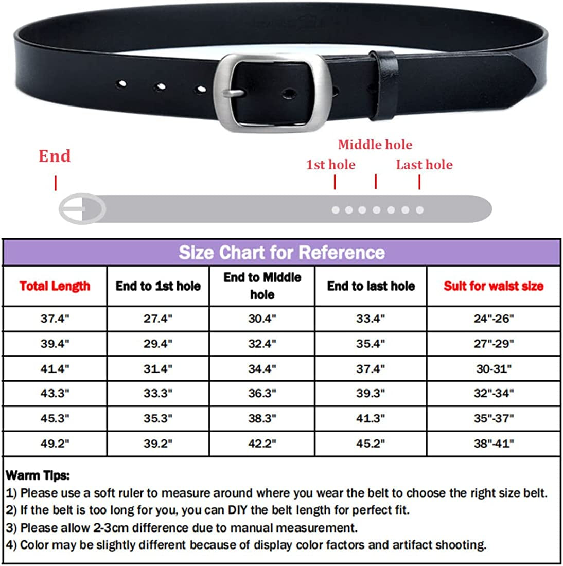 Vonsely Womens Leather Belt for Jeans, Black Leather Waist Belts with Pin Buckles Apparel & Accessories > Clothing Accessories > Belt Buckles VONSELY   