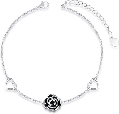 Jinlou S925 Sterling Silver Infinity Rose Flower Anklet for Women Adjustable Heart Style Foot Ankle Bracelet Jewelry Apparel & Accessories > Jewelry > Anklets Jinlou Rose heart anklet  