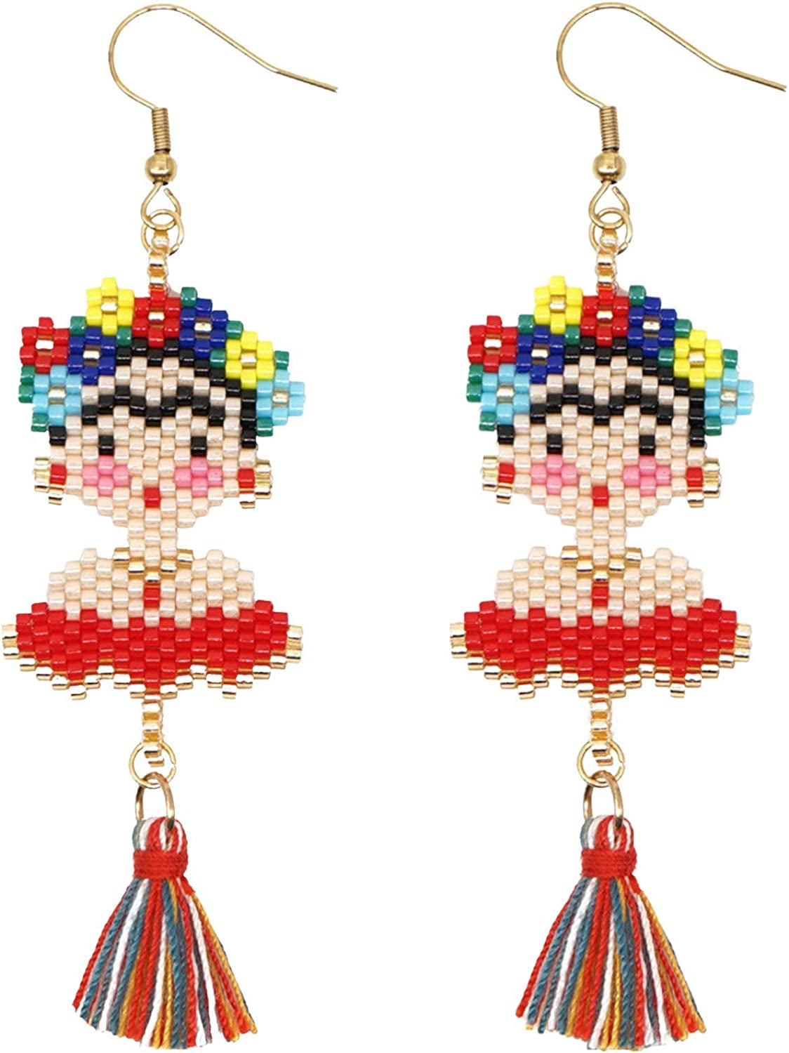 Frida Dangle Earrings - Handmade Women'S Fashion Cute Beaded Jewelry with Inspirational Display Card the Perfect Mexican Gifts for Women and Teenagers Apparel & Accessories > Jewelry > Earrings ADANESNE   