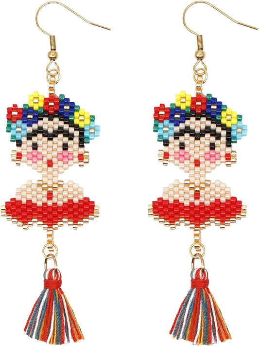 Frida Dangle Earrings - Handmade Women'S Fashion Cute Beaded Jewelry with Inspirational Display Card the Perfect Mexican Gifts for Women and Teenagers Apparel & Accessories > Jewelry > Earrings ADANESNE   