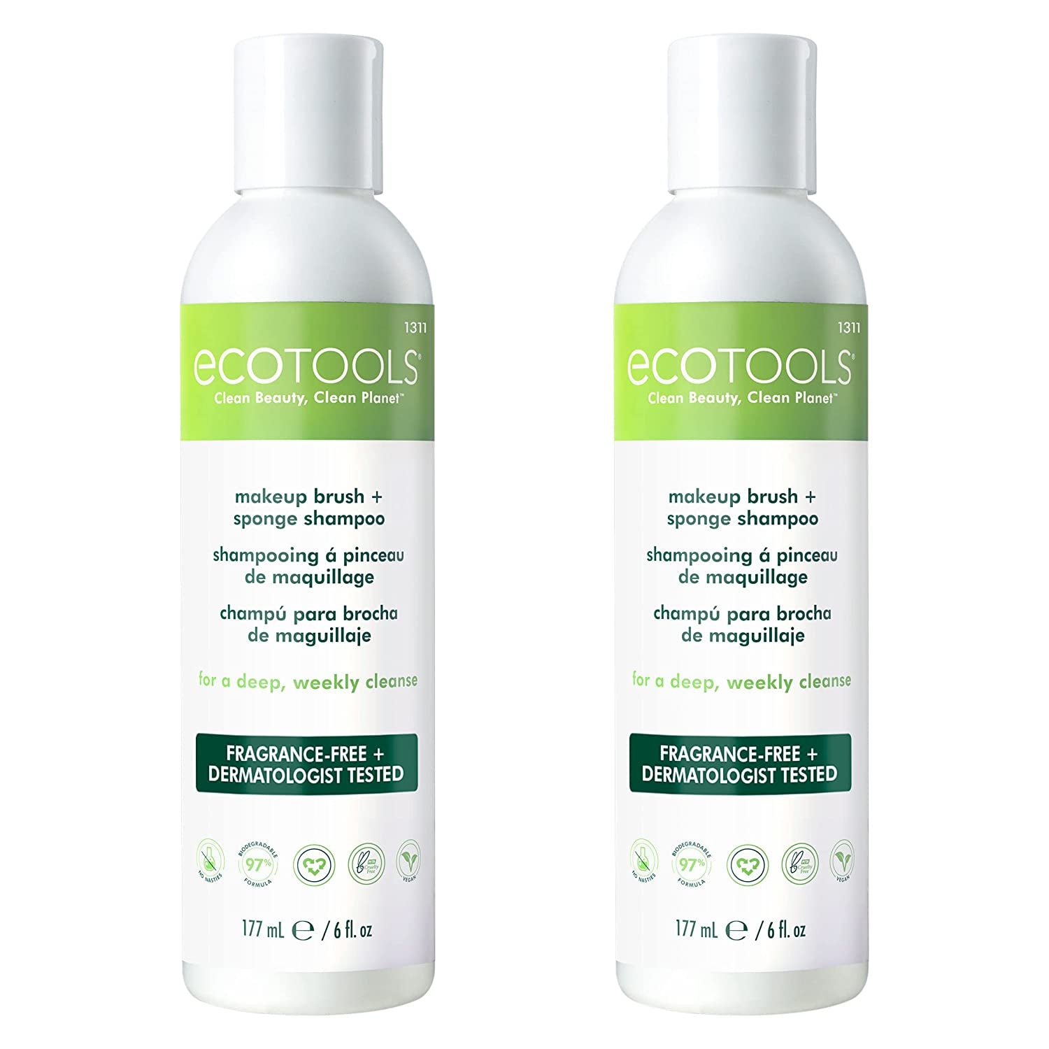 Ecotools Makeup Brush and Sponge Cleansing Shampoo Bundle, Removes Dirt and Oil Impurities from Face Brushes, Hyoallergenic, 6 Fl.Oz./ 177 Ml Each, 2 Count Health & Beauty > Personal Care > Cosmetics > Cosmetic Tools > Makeup Tools EcoTools Full Sized Shampoo, 2 Count  
