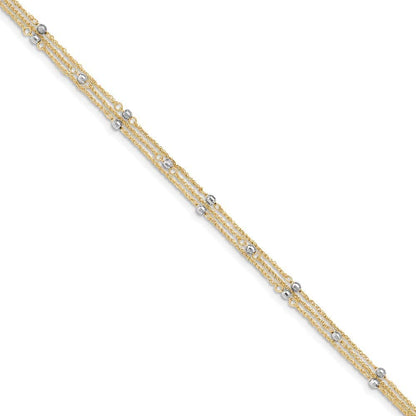 Solid 14K Yellow and White Gold Two Tone Triple Strand Anklet 9" Apparel & Accessories > Jewelry > Anklets Sonia Jewels   