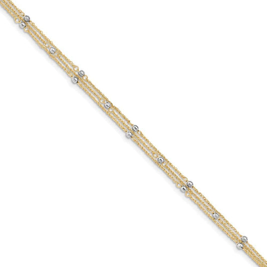 Solid 14K Yellow and White Gold Two Tone Triple Strand Anklet 9" Apparel & Accessories > Jewelry > Anklets Sonia Jewels   