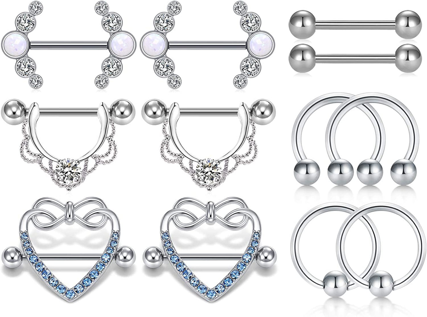 LAURITAMI Nipple Rings for Women Nipple Piercing Jewelry 14G Nipple Rings Surgical Steel Nipple Jewelry Straight Barbell Tongue Rings for Women CZ Nipplering Piercing Jewelry Set Apparel & Accessories > Jewelry > Body Jewelry LAURITAMI C3 -silver  