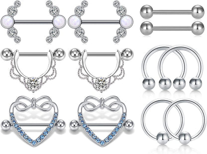 LAURITAMI Nipple Rings for Women Nipple Piercing Jewelry 14G Nipple Rings Surgical Steel Nipple Jewelry Straight Barbell Tongue Rings for Women CZ Nipplering Piercing Jewelry Set Apparel & Accessories > Jewelry > Body Jewelry LAURITAMI C3 -silver  