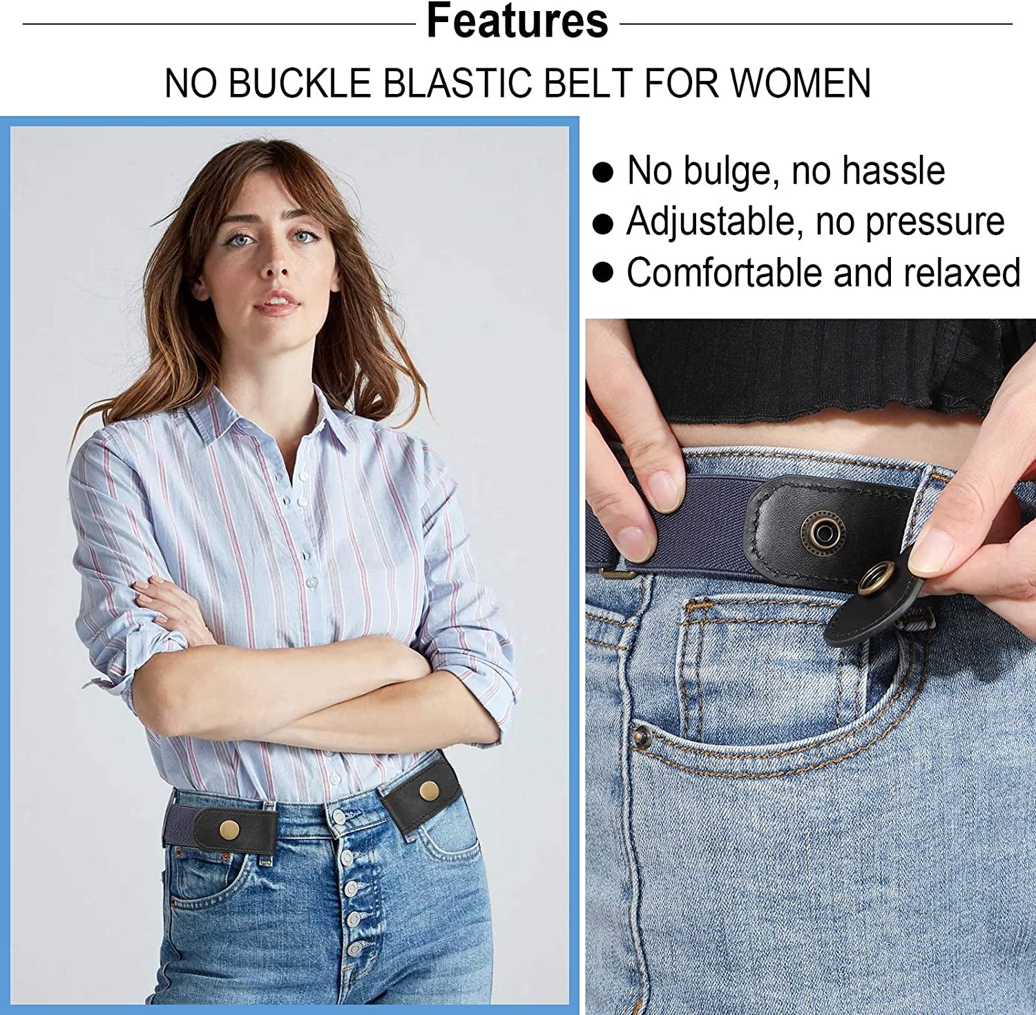 SANSTHS Buckle-Free Elastic Women Belt for Jeans without Buckle, Comfortable Invisible Belt No Bulge No Hassle Apparel & Accessories > Clothing Accessories > Belts SANSTHS   