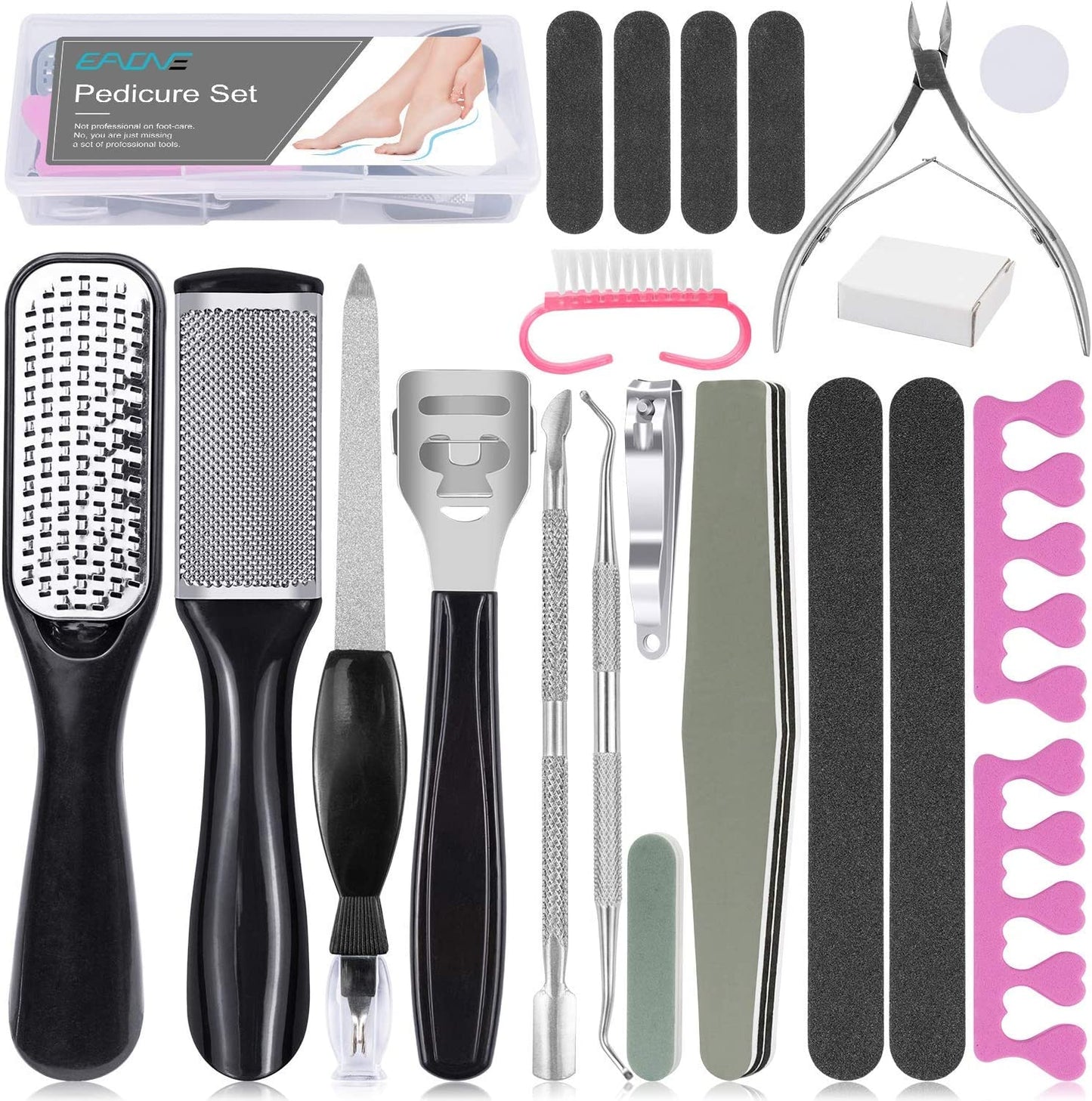 EAONE Professional Pedicure Tools Set, 20 in 1 Foot Files Callus Remover for Feet, Stainless Steel Foot Scrubber Rasp Heel Dead Skin Removal Pedicure Kit for Women and Men Foot Care at Home and Salon Health & Beauty > Personal Care > Foot Care EAONE Black  
