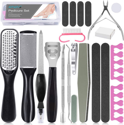 EAONE Professional Pedicure Tools Set, 20 in 1 Foot Files Callus Remover for Feet, Stainless Steel Foot Scrubber Rasp Heel Dead Skin Removal Pedicure Kit for Women and Men Foot Care at Home and Salon Health & Beauty > Personal Care > Foot Care EAONE Black  