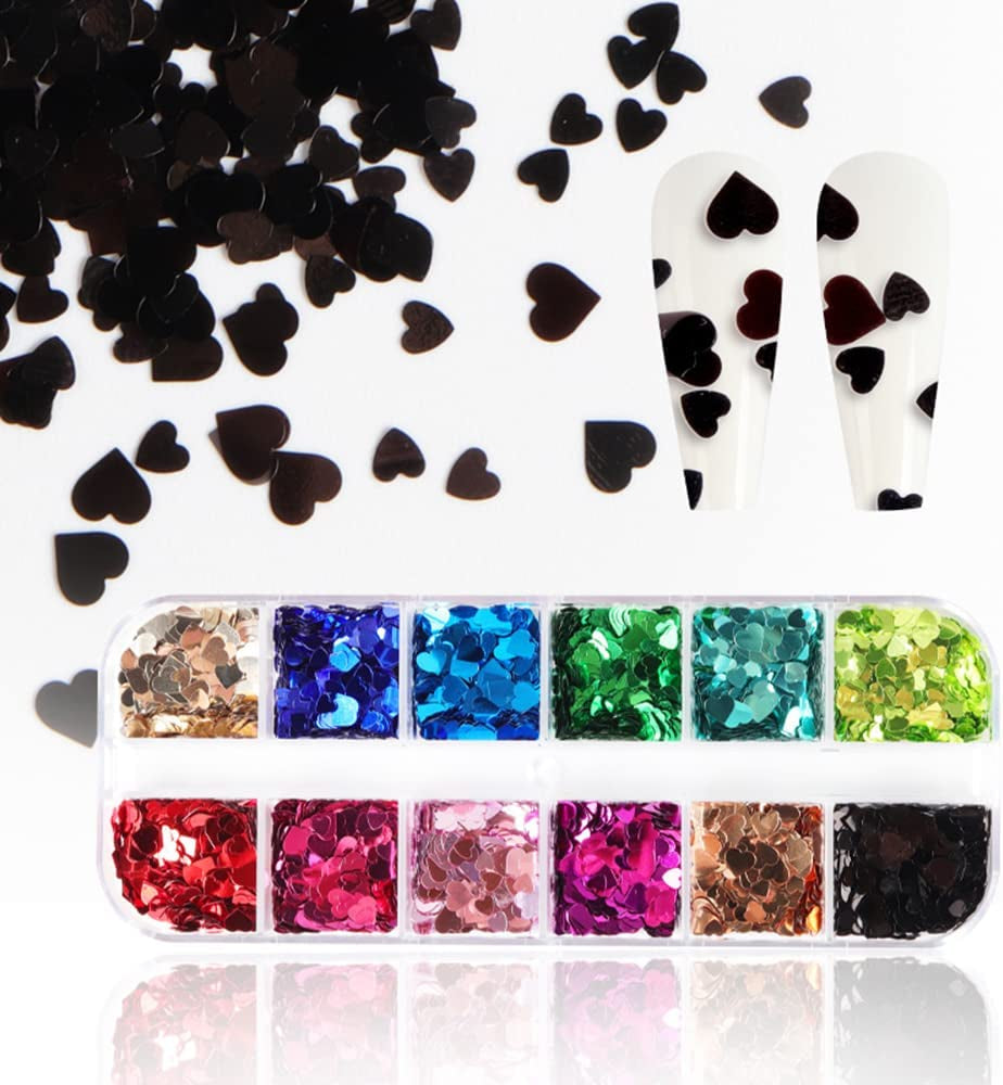 Valentine'S Day 3D Heart Nail Art Glitters Stickers Colorful Love Hearts Nail Sequins Holographic Laser Sparkle Nail Flakes Shiny Charms Design for Acrylic Nail Supplies Nail Decors Tools 12 Colors Health & Beauty > Personal Care > Cosmetics > Cosmetic Tools > Nail Tools CAVAD   