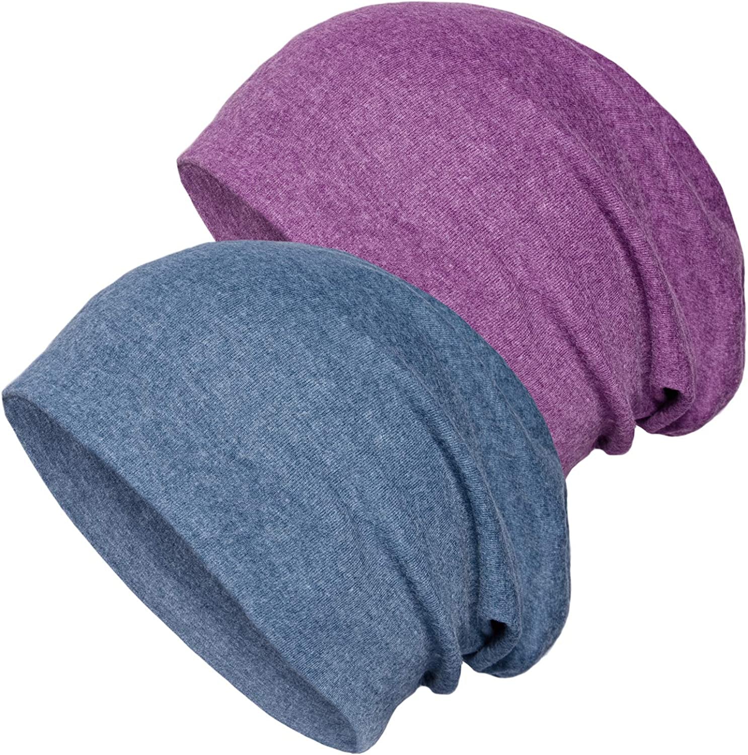 Senker Fashion 2 Pack Cotton Slouchy Beanie Hats, Chemo Headwear Caps for Women and Men Apparel & Accessories > Clothing Accessories > Headwear Senker Fashion Denim Blue/Purple  