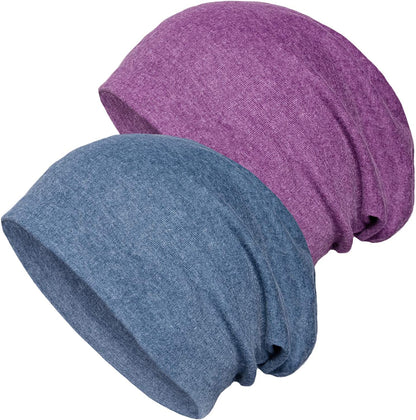 Senker Fashion 2 Pack Cotton Slouchy Beanie Hats, Chemo Headwear Caps for Women and Men Apparel & Accessories > Clothing Accessories > Headwear Senker Fashion Denim Blue/Purple  