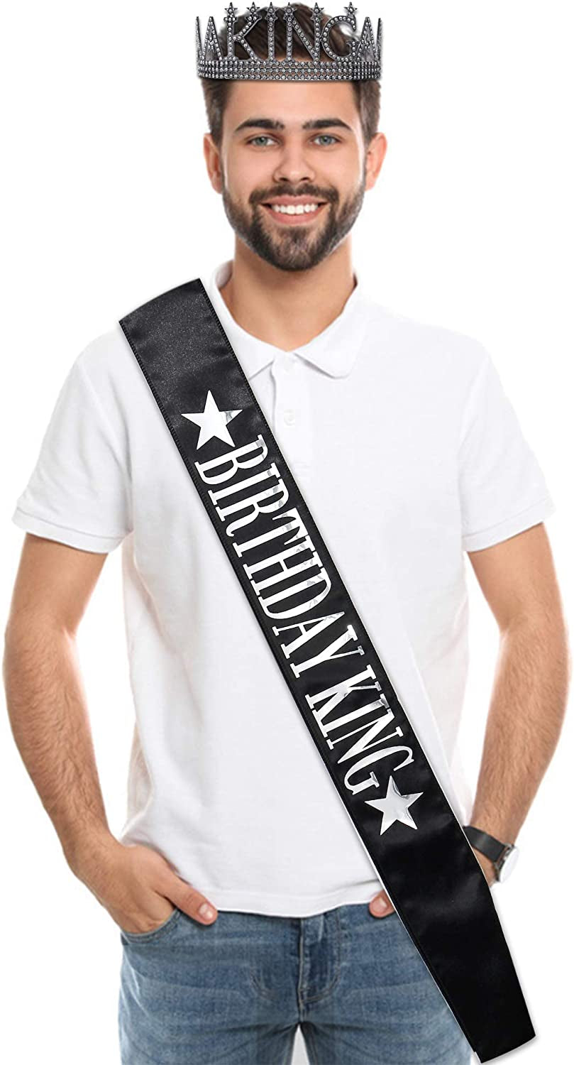 Birthday King Sash and King'S Crown, Birthday Gifts for Men'S Birthday Party Decoration （Black） Apparel & Accessories > Clothing Accessories > Sashes ANWNK   