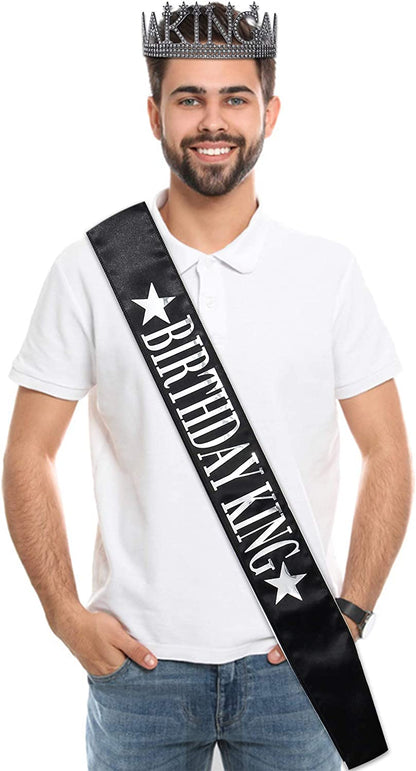 Birthday King Sash and King'S Crown, Birthday Gifts for Men'S Birthday Party Decoration （Black） Apparel & Accessories > Clothing Accessories > Sashes ANWNK   