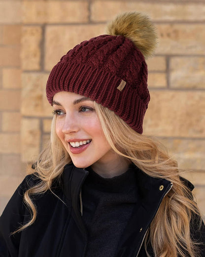 FURTALK Winter Beanie Hat for Women Cotton Lined Faux Fur Pom Pom Hats Womens Warm Thick Knit Skull Cap Apparel & Accessories > Clothing Accessories > Hats KYLIE MAX   