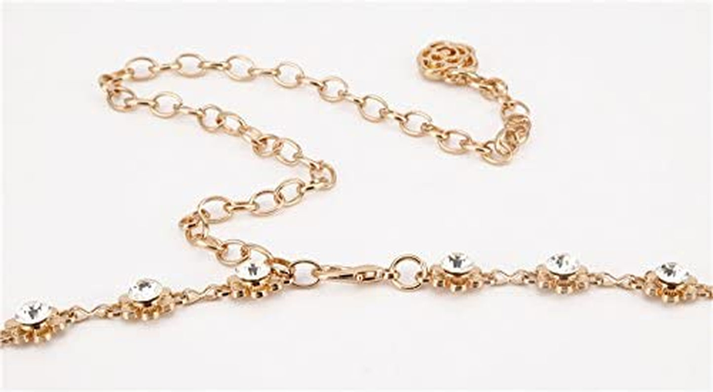 QTALKIE 40" Length Crystal Rhinestones Flower Body Chain for Skirt Beach Belly Body Waist Chain Jewelry Necklace for Women Apparel & Accessories > Jewelry > Body Jewelry QTALKIE   