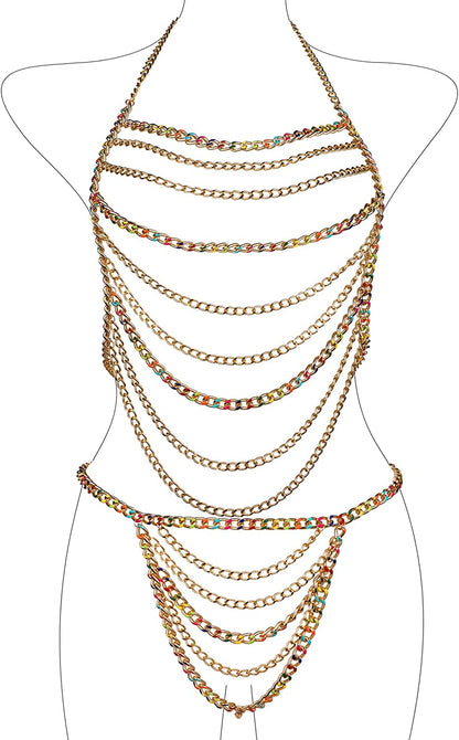 Ccbodily Body Chain Jewelry for Women - Fashion Boho Backless Full Body Chain Belly Chain Jewelry Set for Costume Party Apparel & Accessories > Jewelry > Body Jewelry CCbodily Set-2  