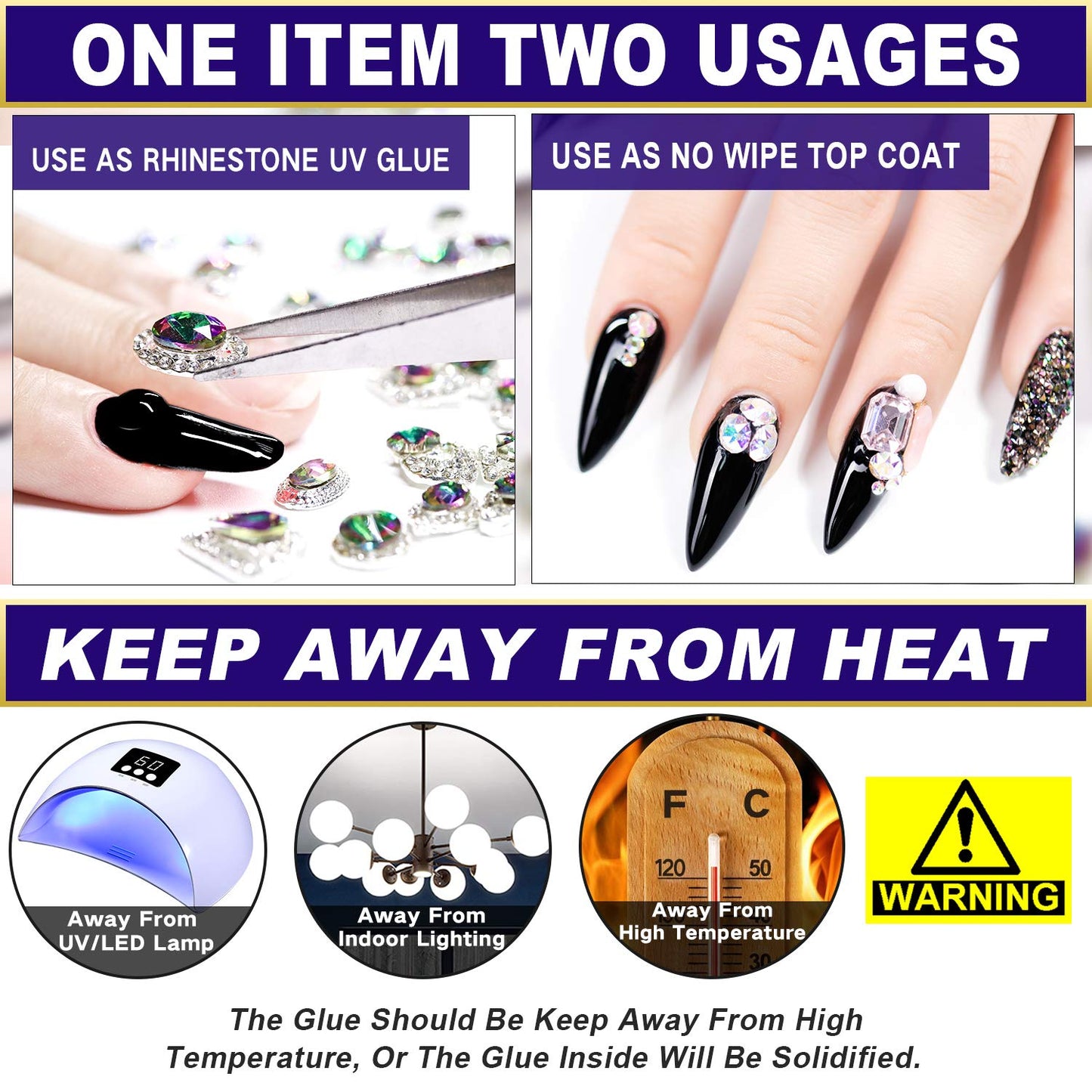 Nail Art 8Ml×2 NO WIPE Rhinestone Glue Gel Kit(Led Light Cure Needed) Adhesive Resin Gem Stone Jewelry Beads Diamond Gel Nail Polish Clear Decoration with Nail Rhinestones(Crystal+Acrylic+Rivet)+Tools Health & Beauty > Personal Care > Cosmetics > Cosmetic Tools > Nail Tools BELLEBOOST   