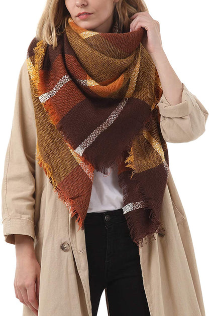 Century Star Women'S Stylish Warm Tassels Soft Plaid Tartan Scarf Winter Large Blanket Wrap Shawl Apparel & Accessories > Clothing Accessories > Scarves & Shawls Century Star Brown One Size 