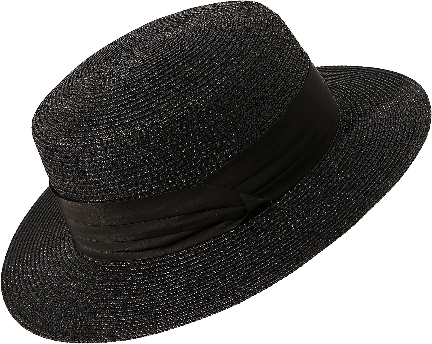 Lanzom Sun Hats for Women Wide Brim Straw Boater Hat Foldable Packable Beach Hat for Summer Apparel & Accessories > Clothing Accessories > Hats Lanzom Black Medium 