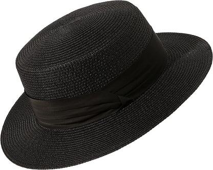 Lanzom Sun Hats for Women Wide Brim Straw Boater Hat Foldable Packable Beach Hat for Summer Apparel & Accessories > Clothing Accessories > Hats Lanzom Black Medium 