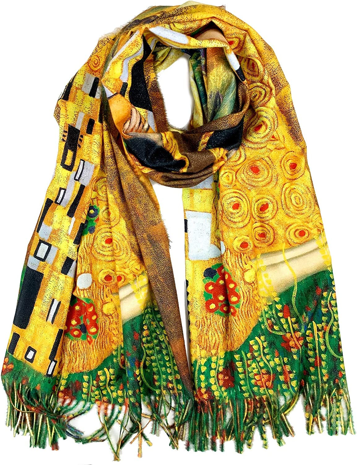 Plum Feathers Super Soft Cashmere Feel Double Sided Reversible Art Shawl Scarf Van Gogh Monet Klimt Inspired Apparel & Accessories > Clothing Accessories > Scarves & Shawls Plum Feathers The Kiss  