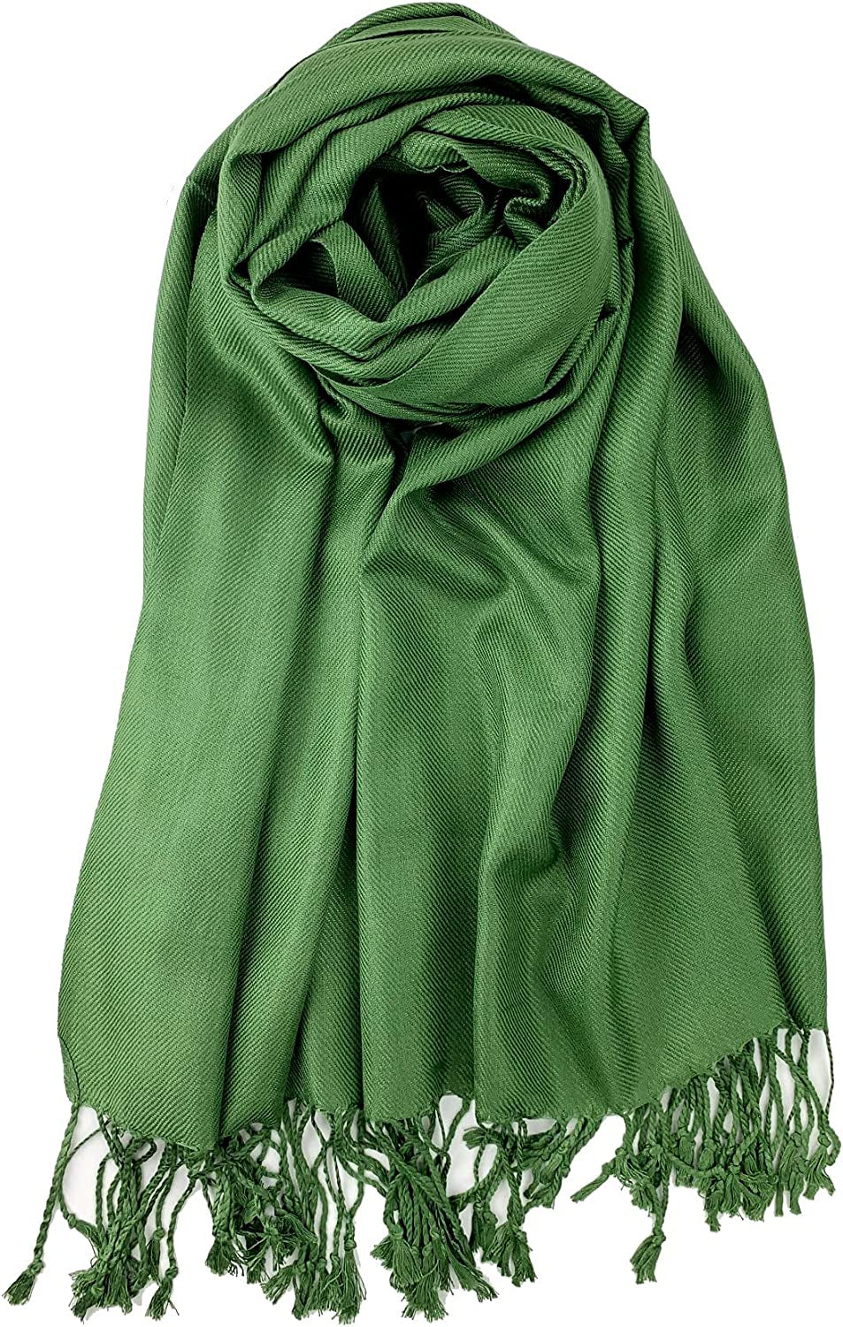 Plum Feathers Premium Solid Color and Metallic Fashion Scarf, Womens Pashmina Shawl Wrap with Fringes Apparel & Accessories > Clothing Accessories > Scarves & Shawls Plum Feathers Dark Olive  