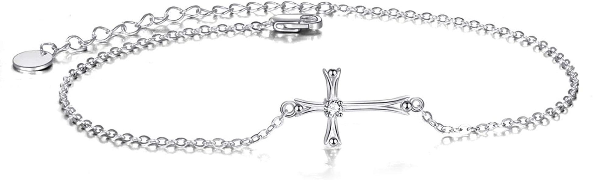 POPLYKE 925 Sterling Silver Infinity/Cross/Mermaid/Starfish/Pearl Anklet for Women Summer Jewelry Apparel & Accessories > Jewelry > Anklets POPLYKE E - Cross Anklet  
