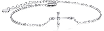 POPLYKE 925 Sterling Silver Infinity/Cross/Mermaid/Starfish/Pearl Anklet for Women Summer Jewelry Apparel & Accessories > Jewelry > Anklets POPLYKE E - Cross Anklet  