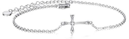 POPLYKE 925 Sterling Silver Infinity/Cross/Mermaid/Starfish/Pearl Anklet for Women Summer Jewelry Apparel & Accessories > Jewelry > Anklets POPLYKE E - Cross Anklet  