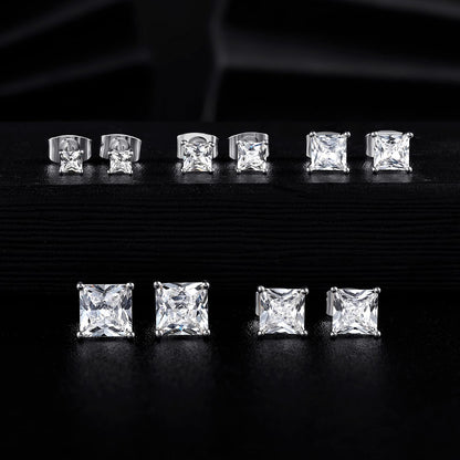 MDFUN 18K White Gold Plated Princess Cut Clear Cubic Zirconia Stud Earring Pack of 5 Pairs Apparel & Accessories > Jewelry > Earrings MDFUN   