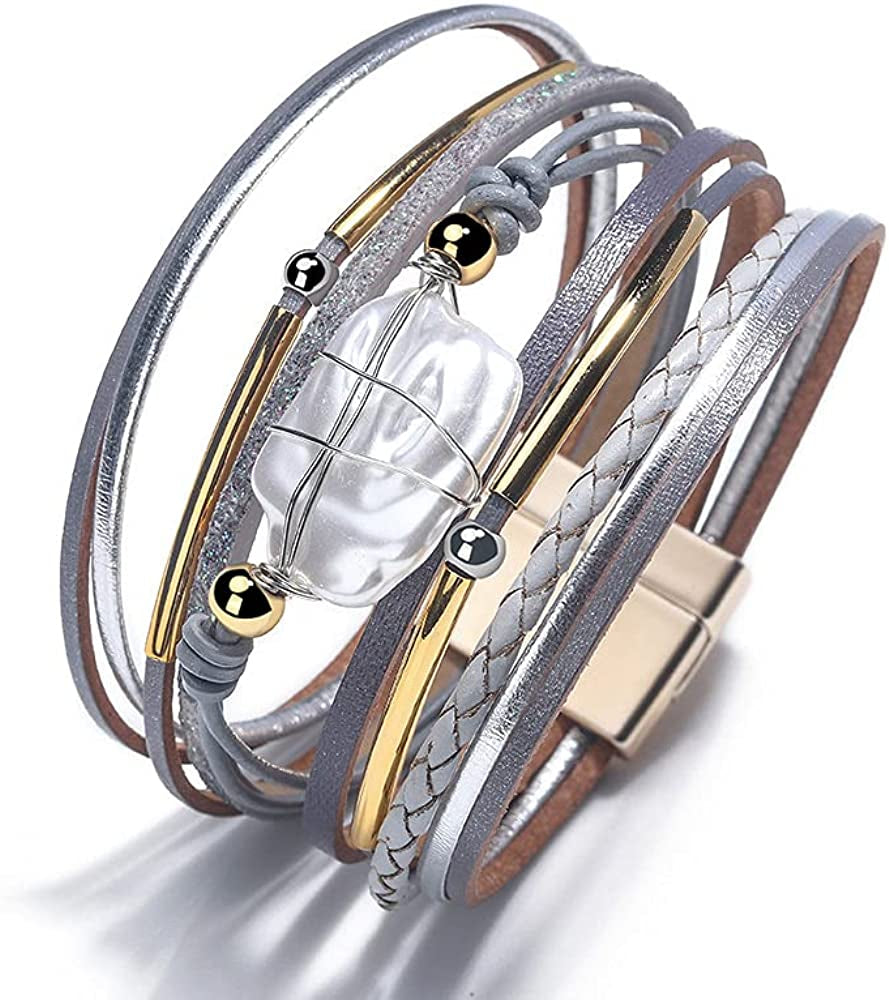 Fesciory Leopard Bracelet for Women Wrap Multi-Layer Leather Bracelet Magnetic Clasp Cuff Bangle Jewelry Apparel & Accessories > Jewelry > Bracelets Fesciory   