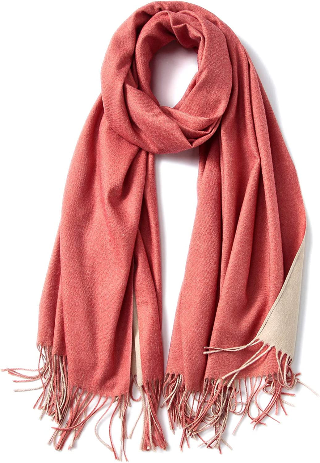 FORTREE Cashmere Feel Scarf - Lightweight Scarfs for Women, Large Soft 2 Tone Shawls and Wraps (10 Colors Available) Apparel & Accessories > Clothing Accessories > Scarves & Shawls FORTREE Coral and Ivory  